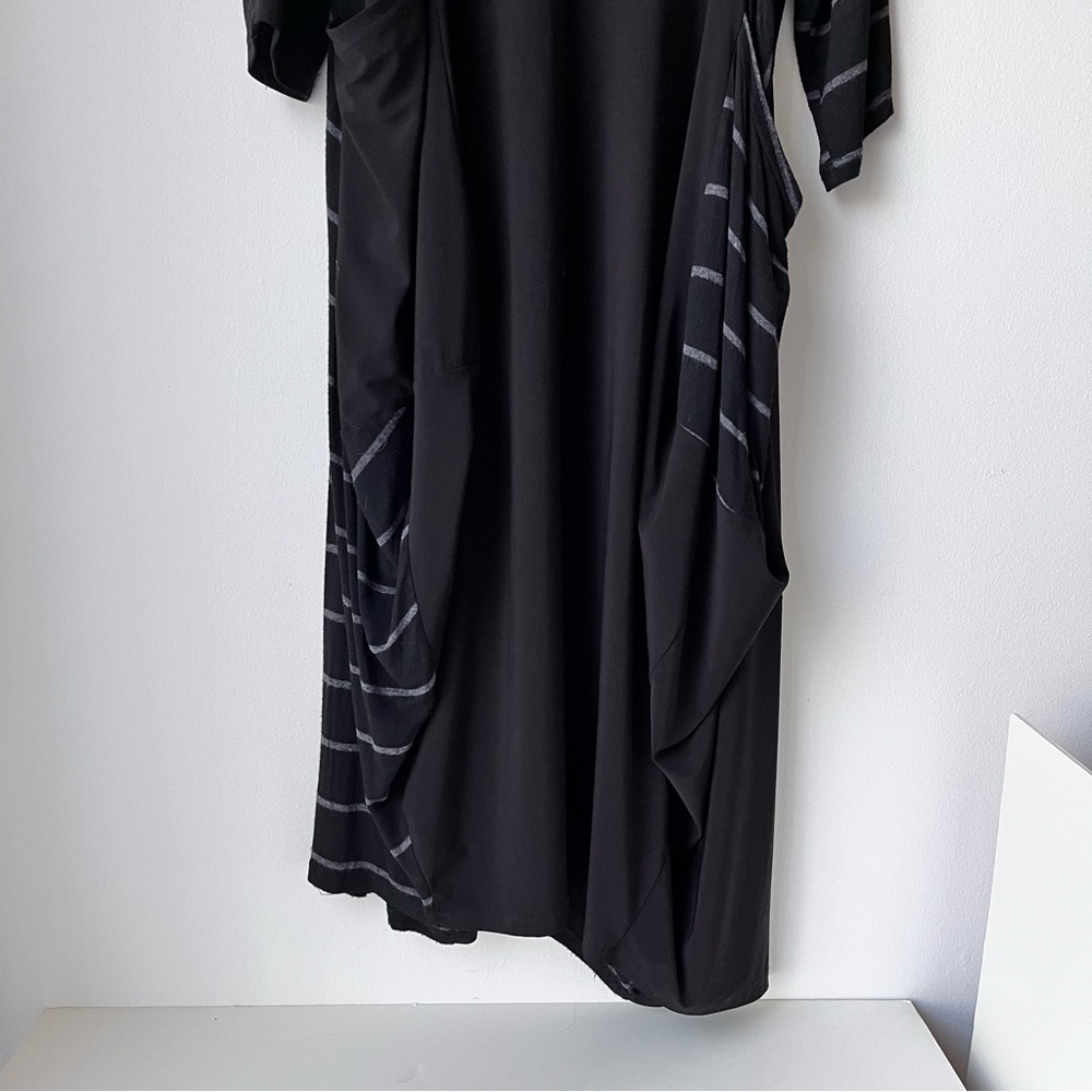 Heydari Dress Womens (M/L) Wearable Art Black Grey Stripe Midi Pockets Lagenlook - Picture 4 of 14